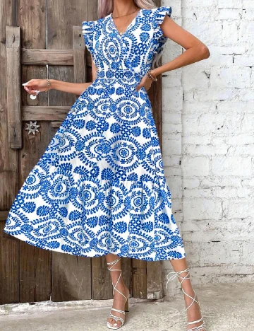 Rochie medie SHEIN, albastru/alb