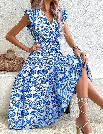 Rochie medie SHEIN, albastru/alb