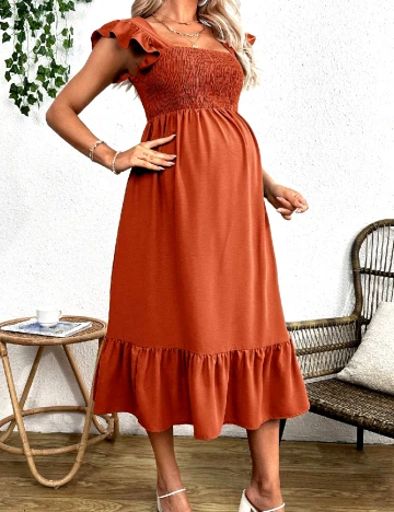 Rochie medie SHEIN Maternity, caramiziu Maro