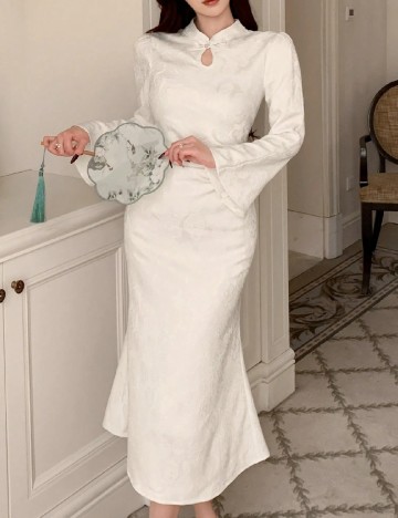 Rochie medie Dazy, ecru