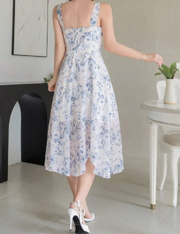 Rochie medie Dazy, alb/albastru