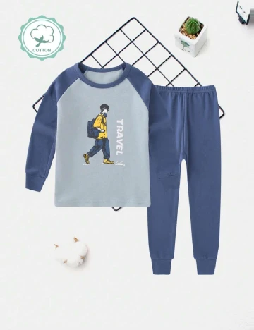Pijama Shein Kids, albastru Albastru