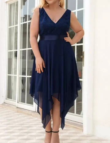 Rochie medie Ever-Pretty Plus Size, albastru