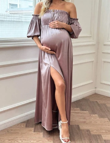 Rochie lunga SHEIN Maternity, roz pudra