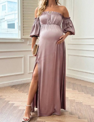 Rochie lunga SHEIN Maternity, roz pudra