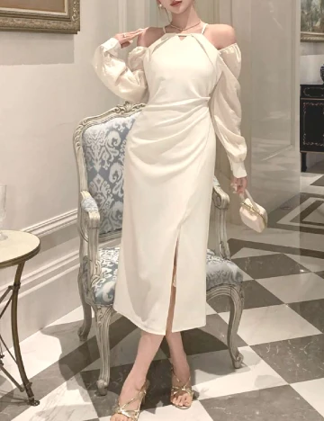 Rochie medie Dazy, ecru Alb