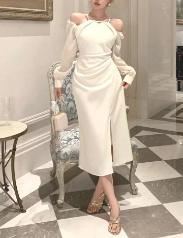 Rochie medie Dazy, ecru Alb