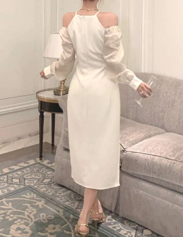 Rochie medie Dazy, ecru Alb