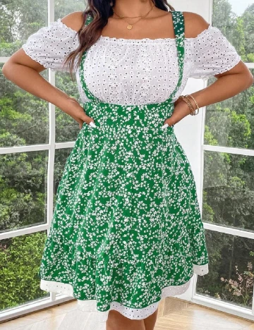 Compleu SHEIN CURVE, alb/verde