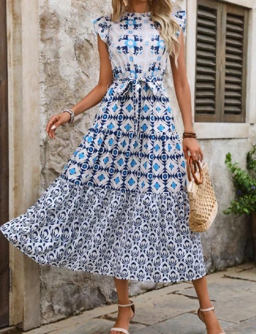 Rochie medie SHEIN, alb/albastru