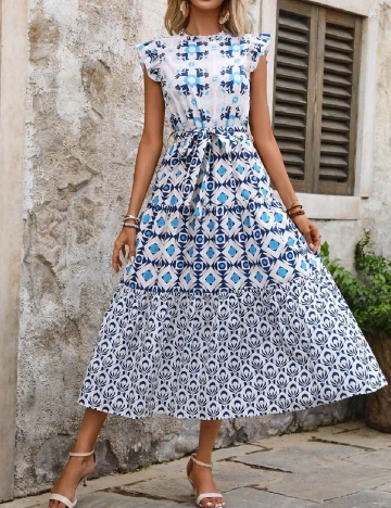 Rochie medie SHEIN, alb/albastru