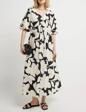Rochie lunga River Island, negru/crem