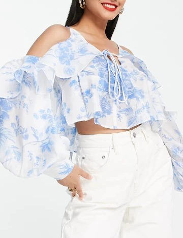 Top ASOS, alb/albastru