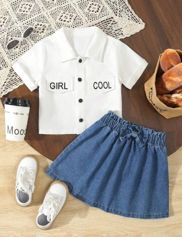 Compleu Shein Kids, alb/albastru Alb