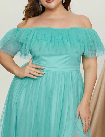 Rochie lunga Faeriesty Plus Size, turcoaz