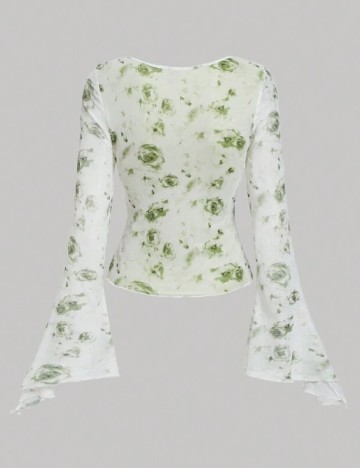 Bluza SHEIN, alb/verde