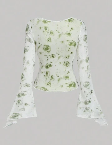 Bluza SHEIN, alb/verde