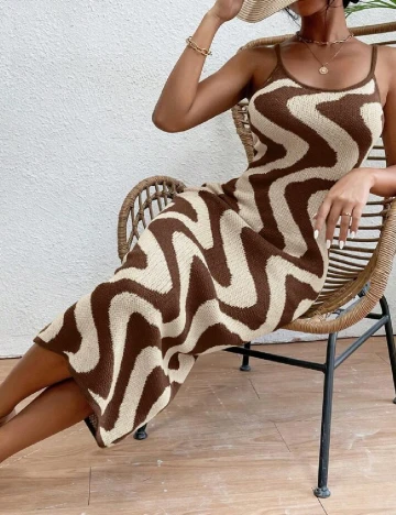 Rochie medie SHEIN, maro/crem