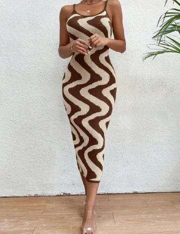 Rochie medie SHEIN, maro/crem