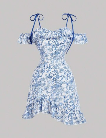 Rochie scurta SHEIN, alb/albastru