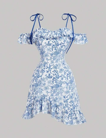 Rochie scurta SHEIN, alb/albastru Albastru