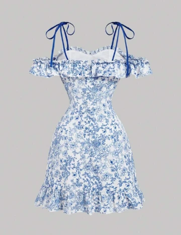 Rochie scurta SHEIN, alb/albastru Albastru