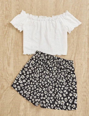 Compleu Shein Kids, alb/negru Alb