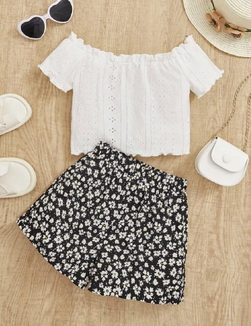 Compleu Shein Kids, alb/negru Alb