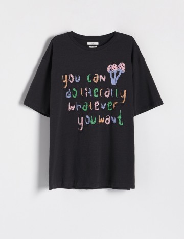 Tricou Oversize Reserved, gri inchis