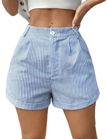 Pantaloni scurti SHEIN, albastru/alb