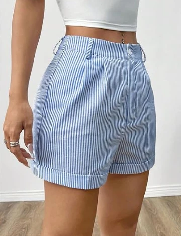 Pantaloni scurti SHEIN, albastru/alb