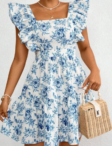 Rochie scurta SHEIN, alb/albastru