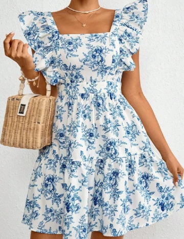 Rochie scurta SHEIN, alb/albastru