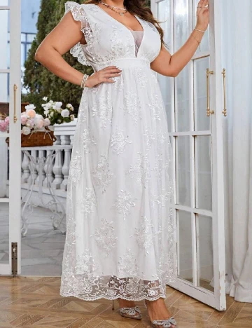 Rochie lunga Simplee Plus Size, alb
