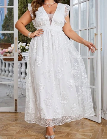 Rochie lunga Simplee Plus Size, alb