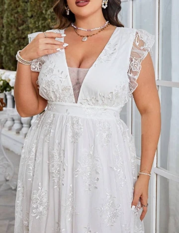 Rochie lunga Simplee Plus Size, alb