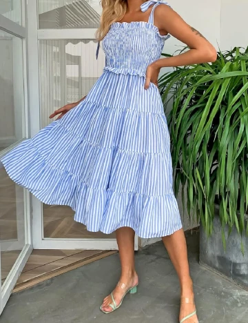 Rochie medie SHEIN, albastru/alb