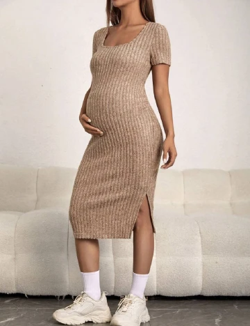 Rochie medie SHEIN Maternity, maro deschis