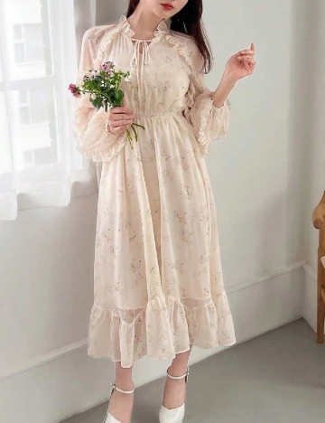 Rochie medie Friful, crem Crem