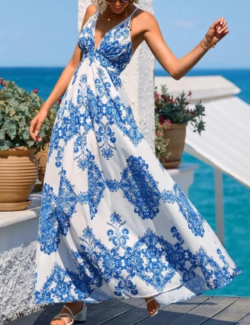 Rochie lunga SHEIN, alb/albastru