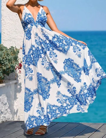 Rochie lunga SHEIN, alb/albastru