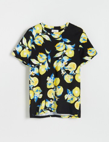 
						Tricou Reserved, negru/galben