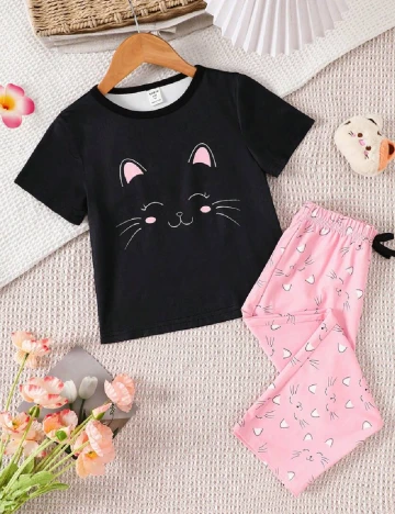 Pijama Shein Kids, negru/roz Negru