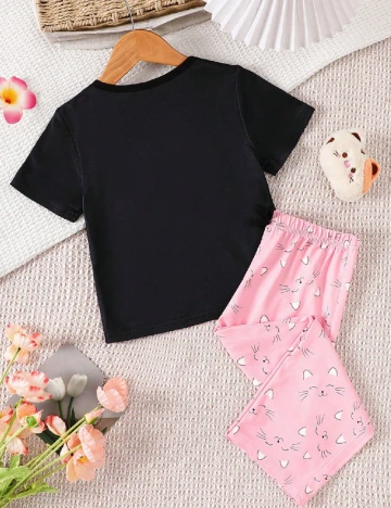 Pijama Shein Kids, negru/roz Negru
