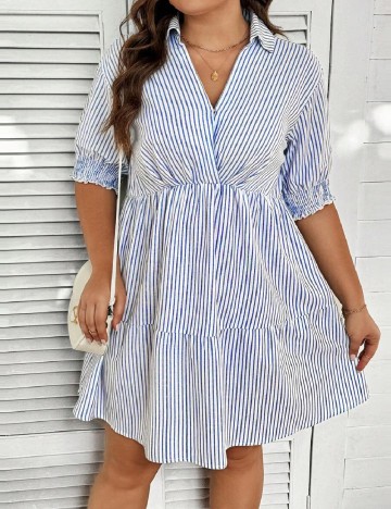 Rochie scurta Emery Rose Curve, albastru/alb
