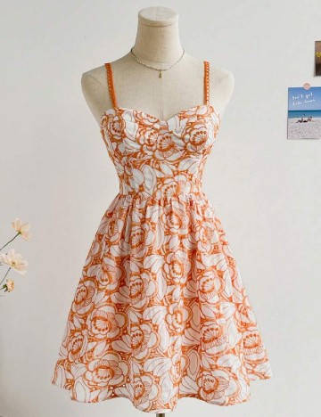 Rochie scurta SHEIN, alb/portocaliu