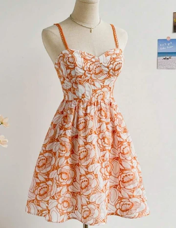 Rochie scurta SHEIN, alb/portocaliu