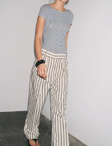 Tricou Zara, alb/bleumarin