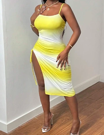 Rochie medie SHEIN, galben/alb