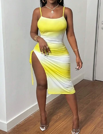 Rochie medie SHEIN, galben/alb